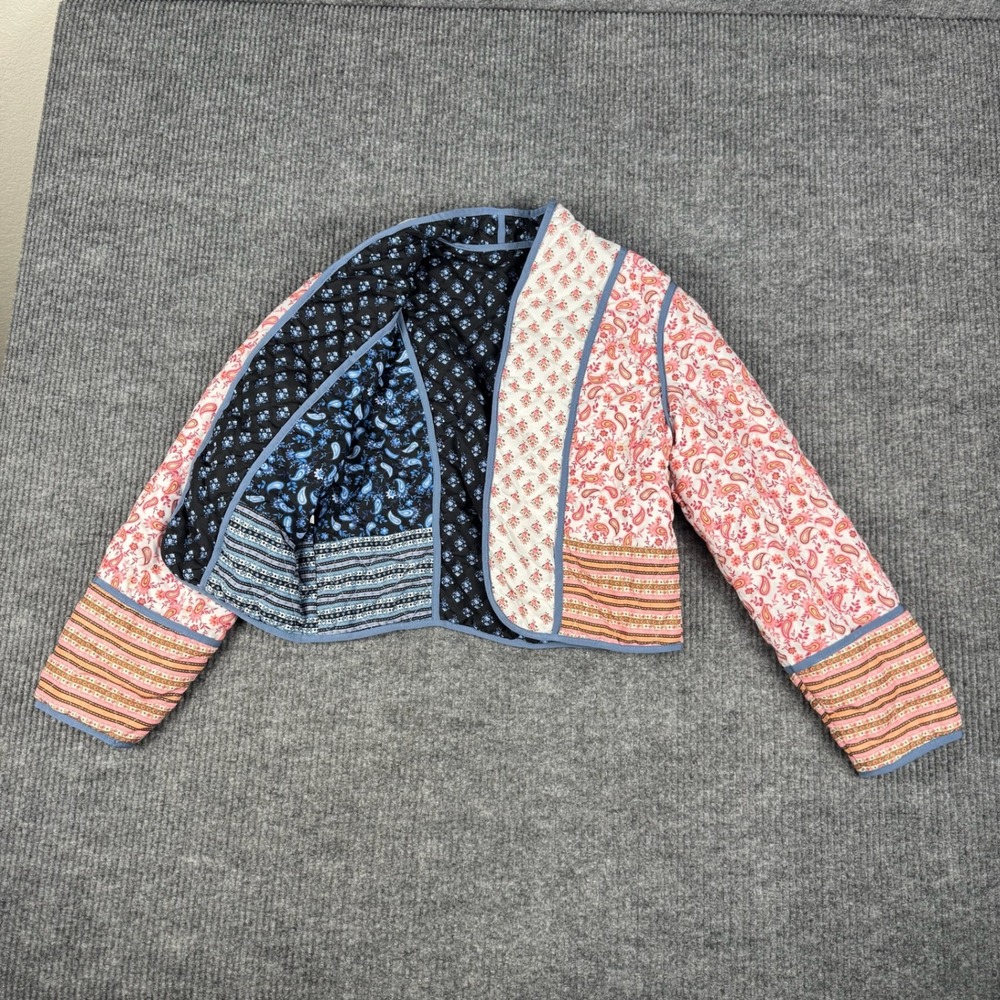 Reversible Quilted Jacket Womens M Paisley Floral Patchwork Boho Cropped Cottage